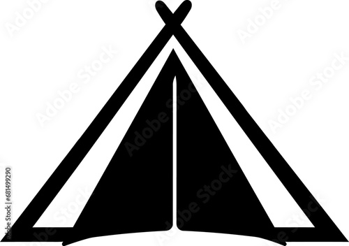 Camping tent silhouette in black color. Vector template for tattoo or laser cutting.