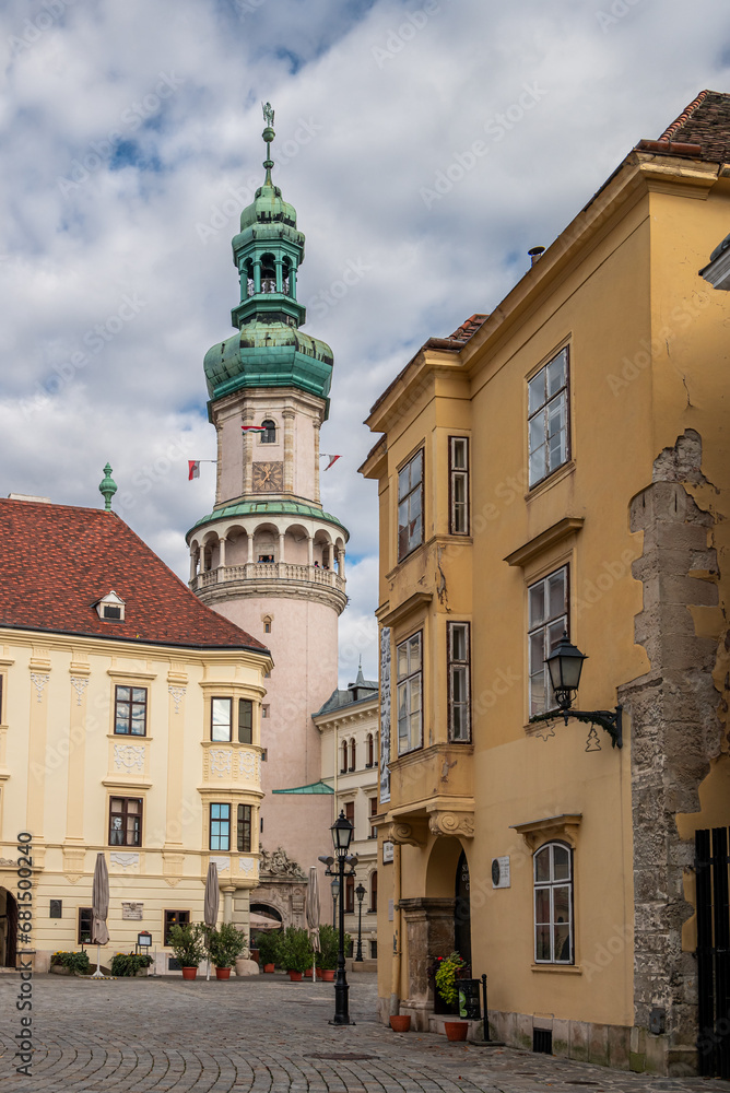 Main Square of Sopron with the iconic Fire Tower, Hungary
