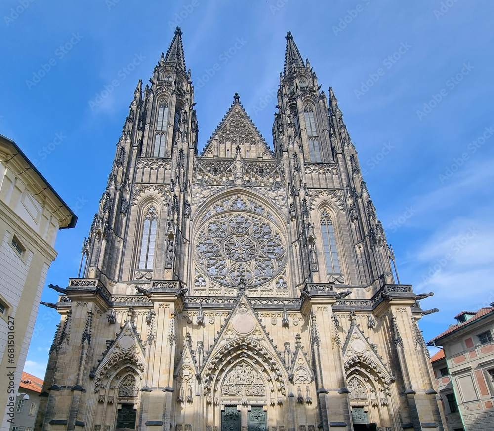 The Metropolitan Cathedral of Saints Vitus, Wenceslaus and Adalbert, Style.Mostly Gothic, view of the Gothic cathedral, Catholicism neo-Gothic, Prague cathedral