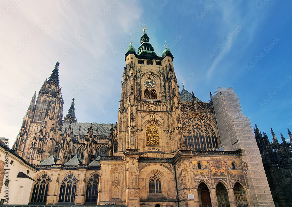 The Metropolitan Cathedral of Saints Vitus, Wenceslaus and Adalbert, Style.Mostly Gothic, view of the Gothic cathedral, Catholicism neo-Gothic, Prague cathedral