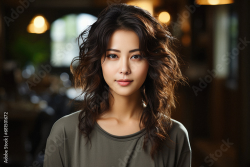 Portrait of beautiful young asian woman with makeup in fashion clothes  indoors.
