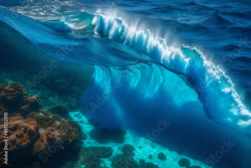 Blue Ocean Waves Thundering in a Powerful Display