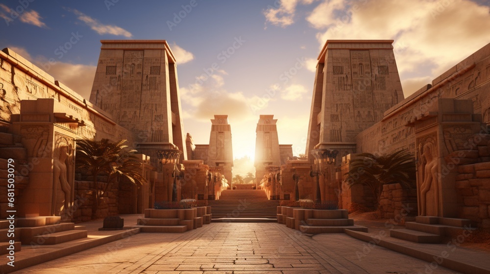 the construction of the Temple of Karnak in ancient Egypt - obrazy, fototapety, plakaty 