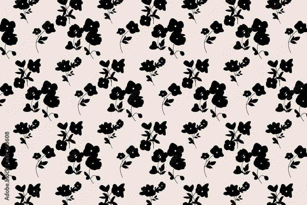 Seamless flower pattern with dark floral background elements with watercolor texture in black, white and gray Grunge textured abstract tie dye leaf and flower garden vector design