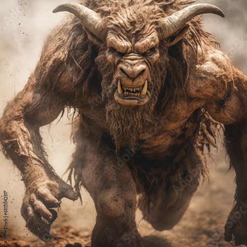 a monster running with horns