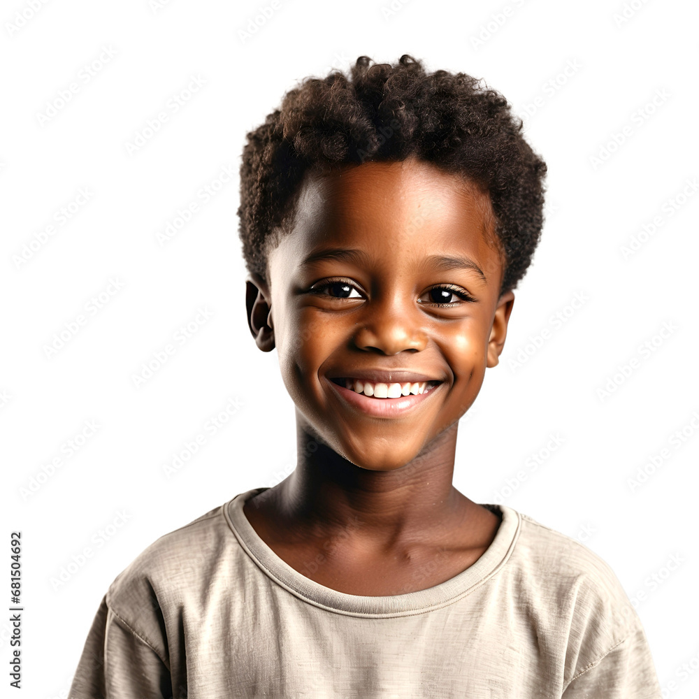 Portrait of a African American boy smiling with happiness isolated on white, transparent background Portrait of a African American boy smiling with happiness isolated on white, transparent background