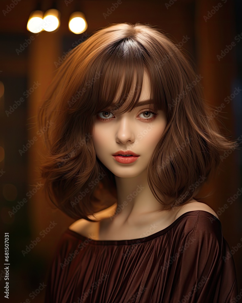 Portrait of a woman with brown hair Made with Generative AI Portrait of a woman with brown hair Made with Generative AI