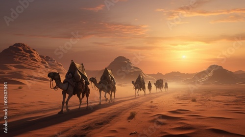 the journey of an Egyptian trading caravan traveling across the desert