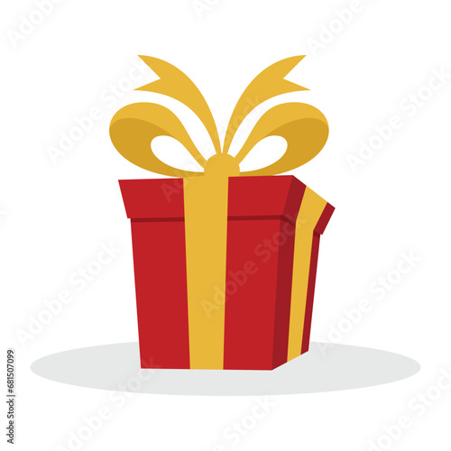 surprise red gift box, surprise gift with exclamation mark, birthday celebration, special give package, loyalty reward program,  vector icon, flat design vector template illustration. EPS 10