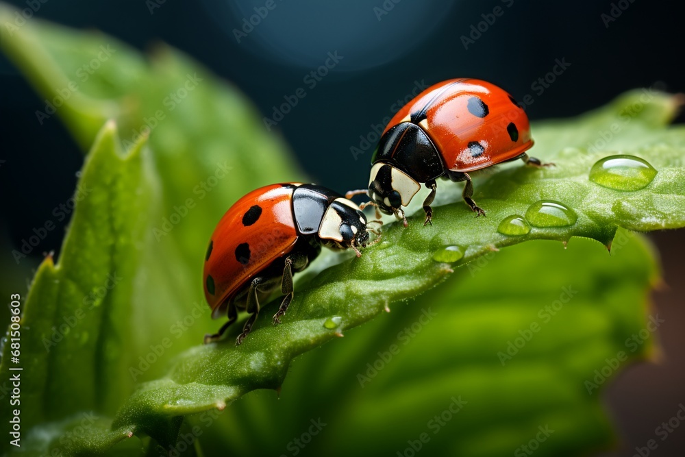 Ladybug walking on a green leaf Ladybug walking on a green leaf
