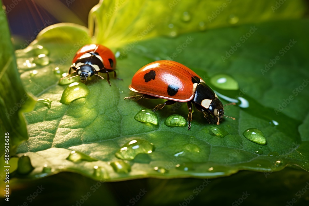 Ladybug walking on a green leaf Ladybug walking on a green leaf