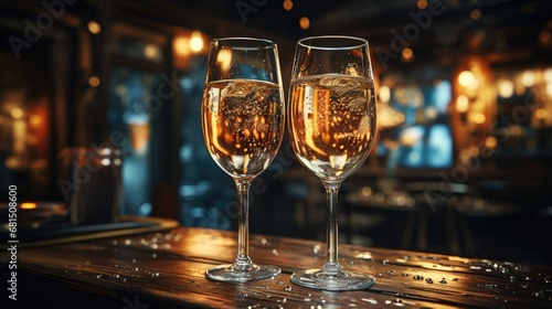 Champagne Toast in Elegant Glasses, Festive Celebration Mood