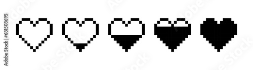 Set of black heart line icon. Emoji  valentine s day  relationships  love  life  health  game  treatment  applications  pixel style. Multicolored icon on white background.