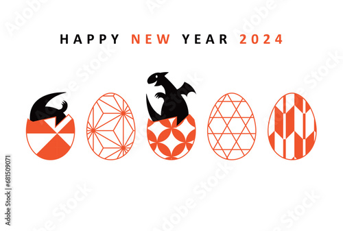 2024 New Year card design. Japanese pattern eggs and a dragon.