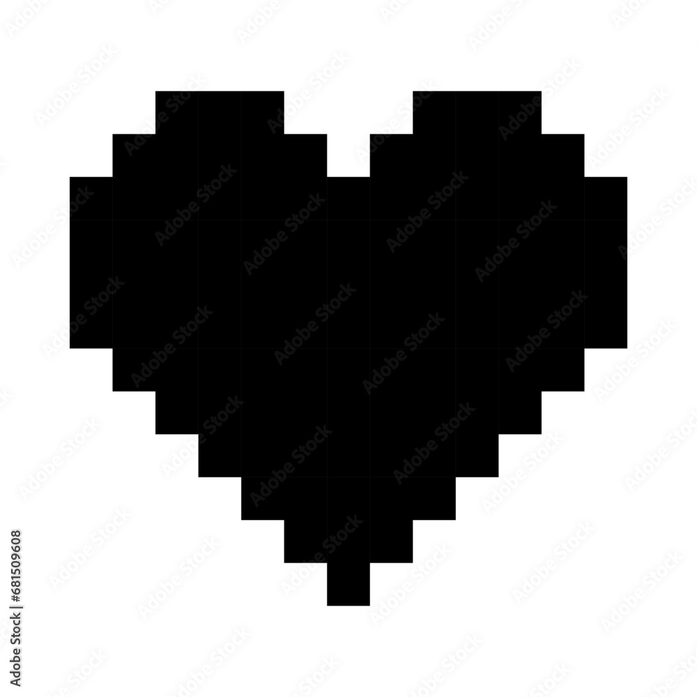 Fototapeta premium Full black heart line icon. Emoji, valentine's day, relationships, love, life, health, game, treatment, applications, pixel style. Multicolored icon on white background.