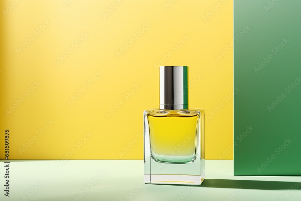 Yellow and green cosmetic presentation packaging mockup cosmetic products. Cream jar, spray, oil, lotion or shampoo, gel shower and liquid soap, antiperspirant Modern style beauty products Yellow and green cosmetic presentation packaging mockup cosmetic products. Cream jar, spray, oil, lotion or shampoo, gel shower and liquid soap, antiperspirant Modern style beauty products