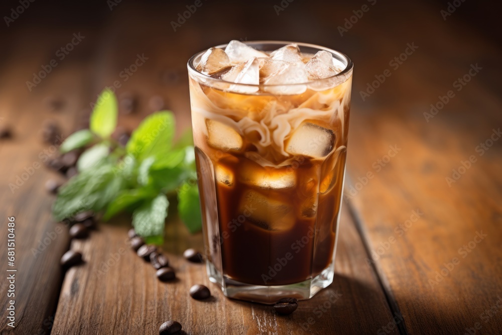Enjoying a moment of relaxation with an iced vanilla coffee in a cozy coffee shop Enjoying a moment of relaxation with an iced vanilla coffee in a cozy coffee shop