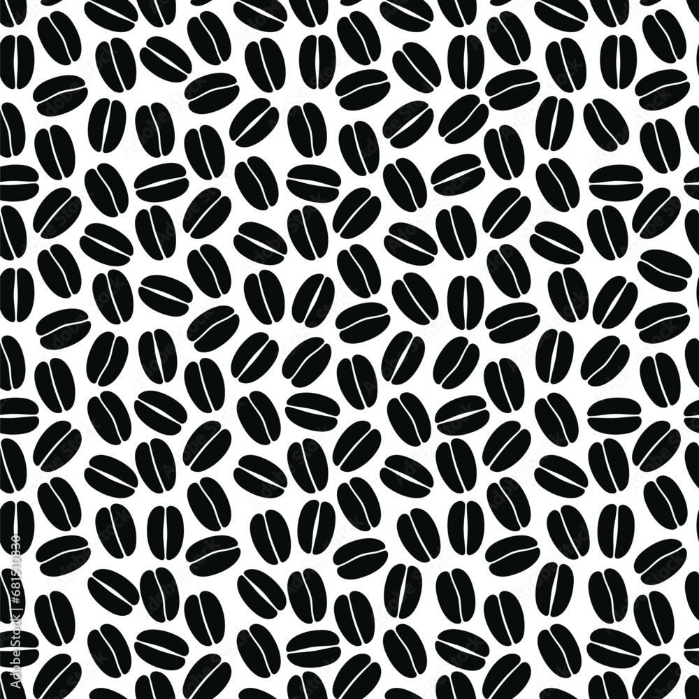 Vector seamless pattern with coffee beans. Cafe wrap background. Fabric textile print. Black and white