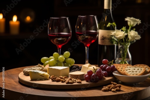 Savoring the rich flavors of Pinot Noir wine paired with gourmet cheese under the warm candlelight