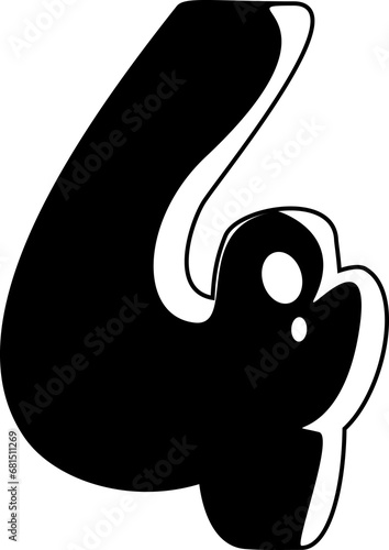 Isolated cute black silhouette of the number four. Icon. Clipart. Vector illustration.