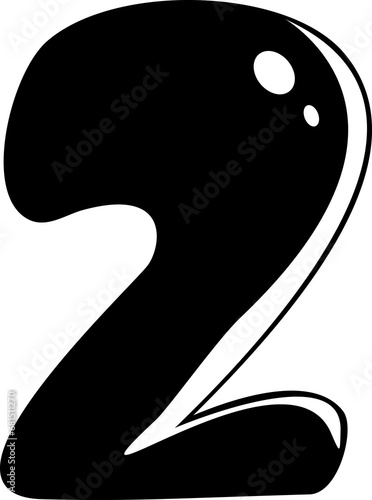 Isolated cute black silhouette of the number two. Icon. Clipart. Vector illustration.