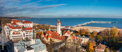 Aerial panorama of the Sopot city by the Baltic Sea at autumn, Poland