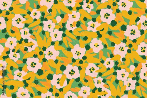 Abstract floral seamless pattern. Bright colors, gouache painting.hand drawn, not AI