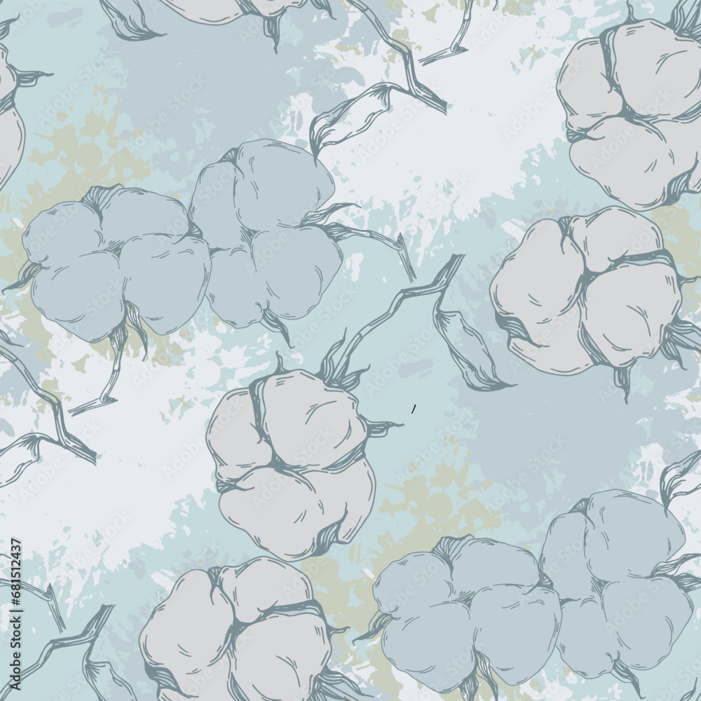 Naklejka premium Cotton flowers seamless pattern. Perfect for wrapping paper or fabric.