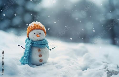 Snowy Serenity Cute Snowman in Blue Hat and Scarf
