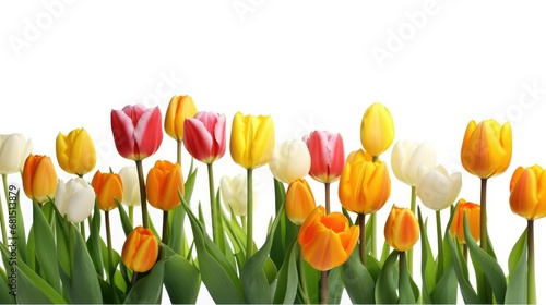 Tulips on a white background. Spring flowers  women s day March 8