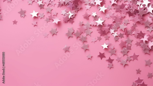 Shiny silver stars on pink background
