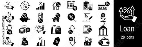 Loan Web Icons. Mortgage, Deposit, Profit, Car Leasing, Discount. Vector in Line Style Icons