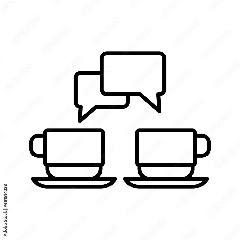 Socializing icon. Speech bubbles with two cups. Friends meeting over coffee. Dialogue, discussion, conversation, gossip over coffee cup. Socializing icon. Speech bubbles with two cups. Friends meeting over coffee. Dialogue, discussion, conversation, gossip over coffee cup.