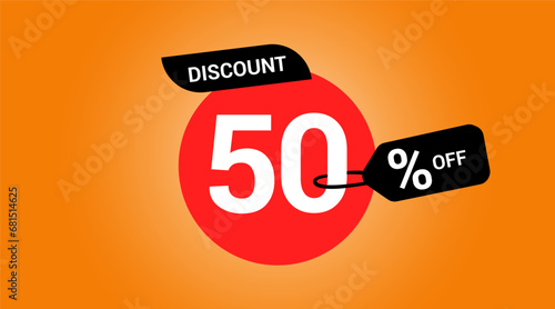 50% off discount, fifty percent discount label. Sale banner for promotional, special offer tag sticker design element. Vector illustration.