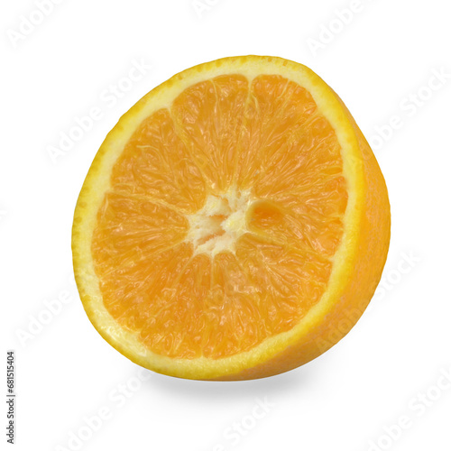 Half of isolated orange with shadow on a transparent background, png ready to use. 