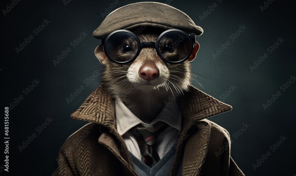 Obraz premium realistic weasel british style comic book detective