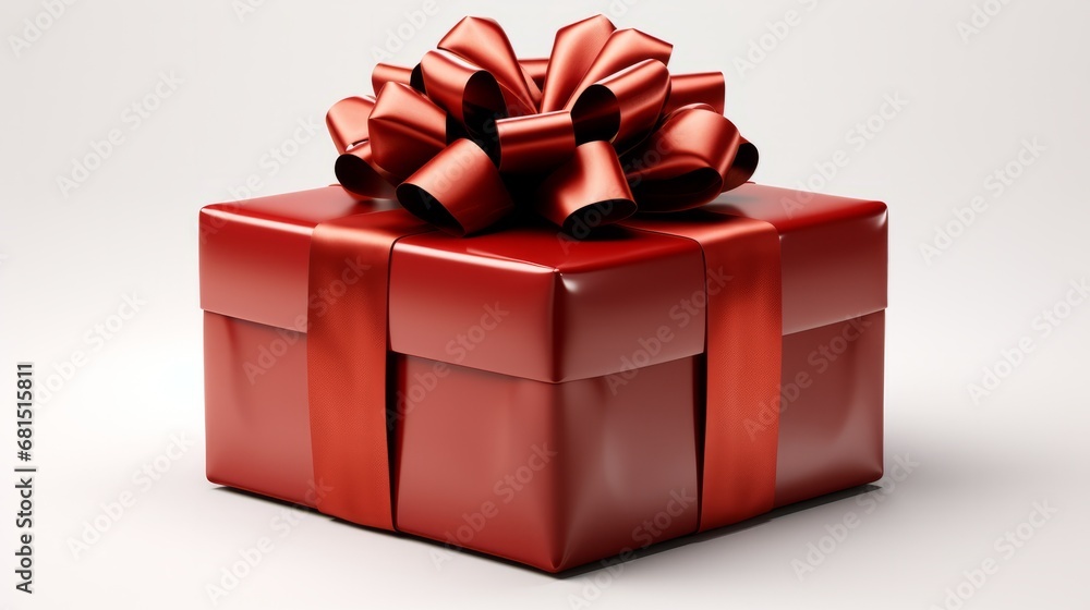 A gift box adorned with a red ribbon bow isolated A gift box adorned with a red ribbon bow isolated