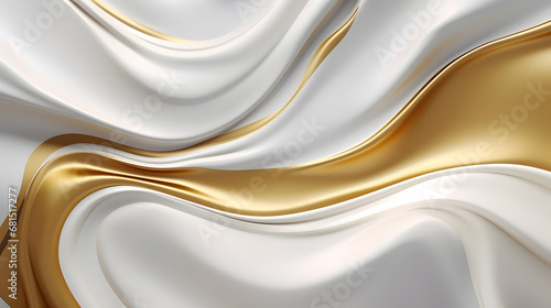 Abstract white and golden glossy floating fabric wave design wallpaper