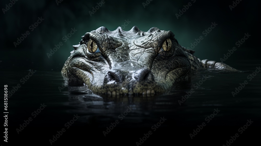 Alligator head close-up in the water, Generative AI Alligator head close-up in the water, Generative AI