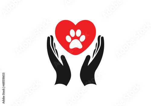 Human hands with paw symbol, Hope icon, help and care for homeless pets vector icon