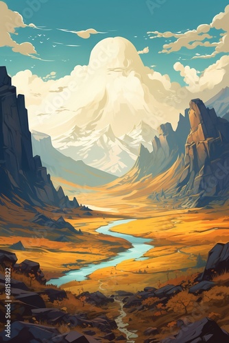 Mountains Minimalistic flat design landscape vector art illustration