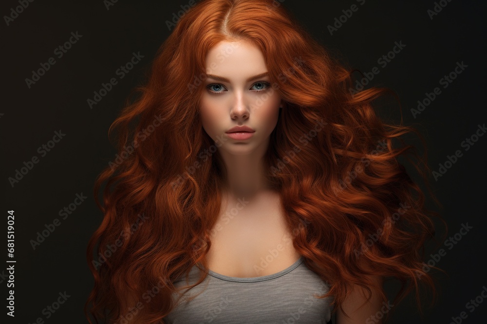  fashion portrait of a fashion young woman with red long hair
