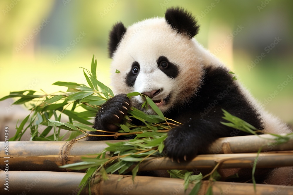 Fototapeta premium giant panda eating bamboo