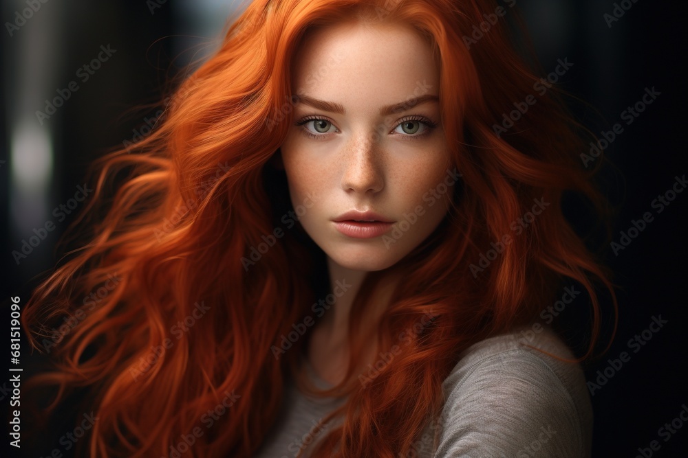 Fototapeta premium fashion portrait of a fashion young woman with red long hair