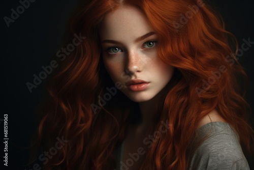  fashion portrait of a fashion young woman with red long hair