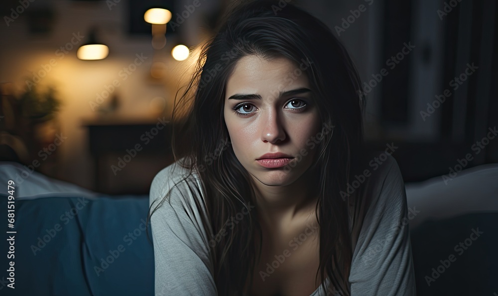 A woman sitting on a couch looking at the camera A woman sitting on a couch looking at the camera