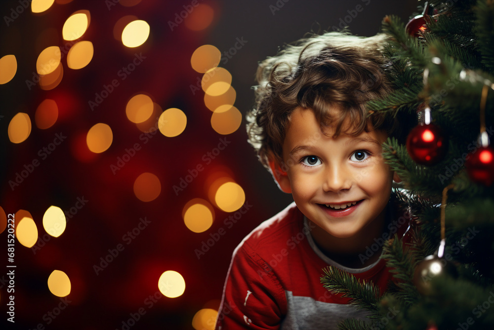 Generative ai technology picture of cute boy hold gift new year magic time Generative ai technology picture of cute boy hold gift new year magic time