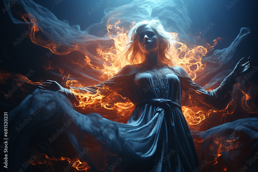 Generative ai collage of powerful dangerous evil witch lady doing fire ...