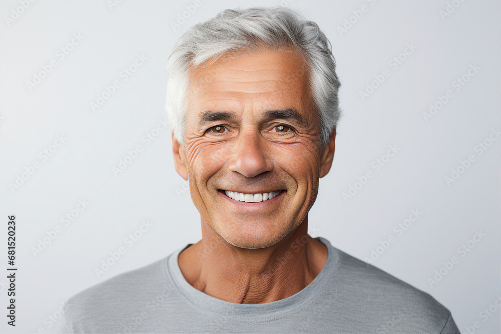 Generative AI picture of cheerful man after whitening teeth procedure in dental clinic isolated on white background