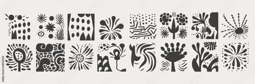 Set of trendy doodle abstract Drawn shapes on isolated white background. Spots drops curves lines and textures. Modern contemporary vector illustration unusual organic forms in matisse style by hand - obrazy, fototapety, plakaty 